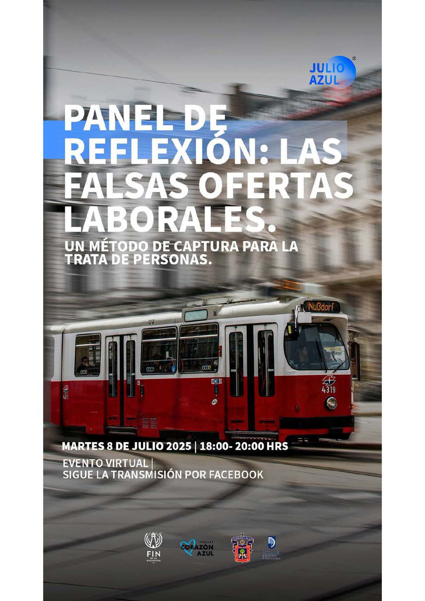 En el marco de "Julio Azul 2025" la <a href="/DDUUDGOFICIAL/">Defensoría de Derechos Universitarios U de G</a>  y FIN De La Esclavitud les invitan a ver la mesa de diálogo: “Plan de Reflexión: Las Falsas Ofertas Laborales; Un Método de Captura para la Trata de Personas”.
Información en el banner 👇