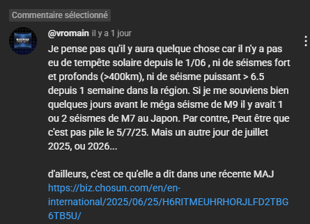 Demain C'est le JOUR du TSUNAMI

On sort les jumelles cybernétique

Mon avis : 
Il n'y aura pas de séisme historique 

Les essaims de séismes dans L’archipel des îles Tokara
récemment ne sont pas alarmant

cf -> La temporelle visionneuse Ryo Tatsuki