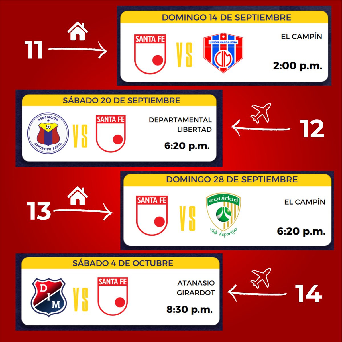 La Dimayor publicó la programación de las primeras 19 fechas del segundo semestre de 2025 👏🏼.

🦁Hinchas de Santa Fe aquí les ordené y recopilé en 5 imágenes el calendario para que se organizcen, cuadren viajes, abonos, platicas, etc.

Espero les sirva y lo puedan compartir. 🤜🏼🤛🏼