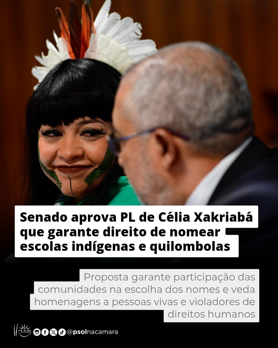PSOL na Câmara (@psolnacamara) on Twitter photo A Comissão de Educação e Cultura do Senado aprovou nesta quarta-feira (02.07) o Projeto de Lei 3.148/2023, de autoria da deputada federal <a href="/celiaxakriaba/">Célia Xakriabá</a> (MG), que garante às comunidades indígenas, quilombolas e do campo o direito de escolher os nomes de suas escolas públicas. O A Comissão de Educação e Cultura do Senado aprovou nesta quarta-feira (02.07) o Projeto de Lei 3.148/2023, de autoria da deputada federal <a href="/celiaxakriaba/">Célia Xakriabá</a> (MG), que garante às comunidades indígenas, quilombolas e do campo o direito de escolher os nomes de suas escolas públicas. O