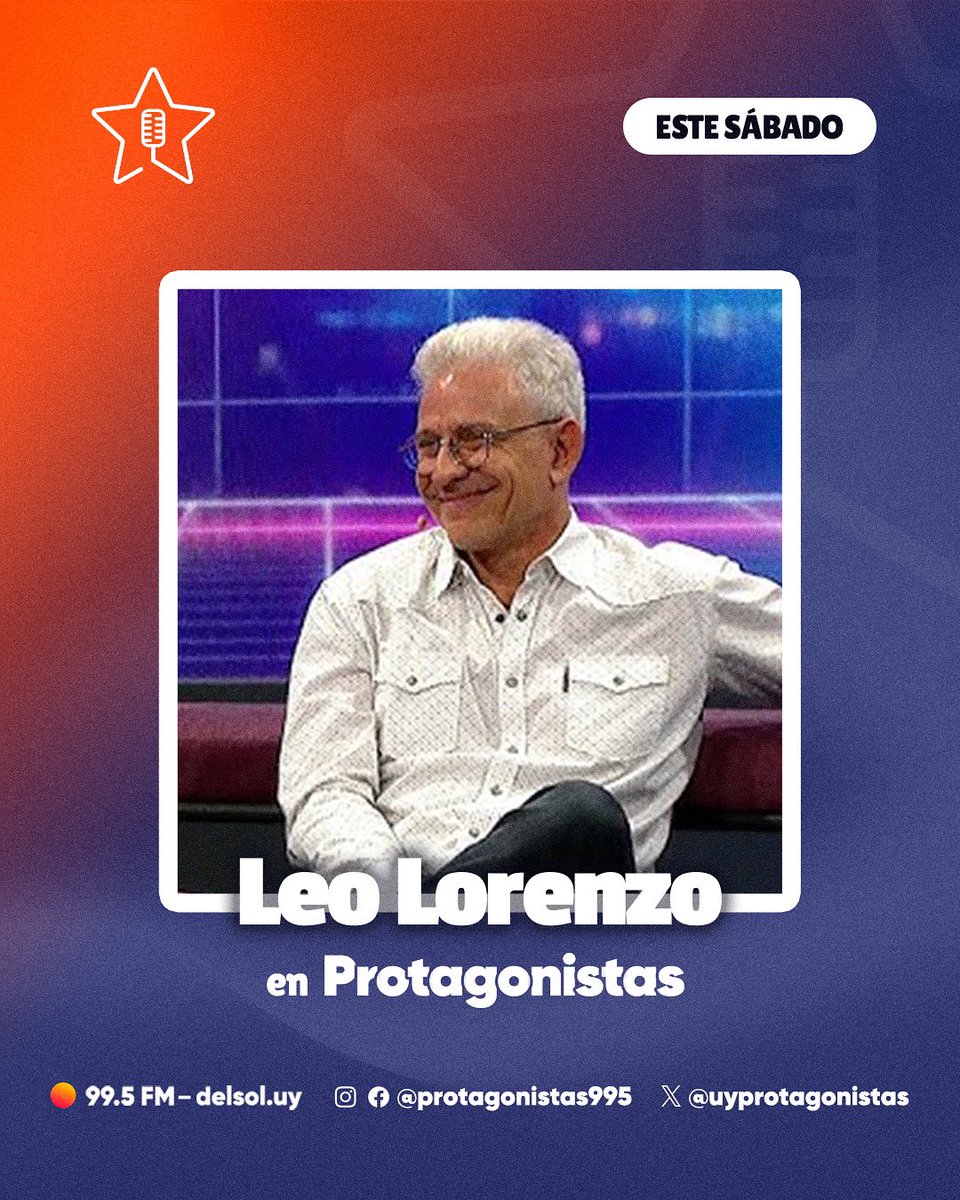Protagonistas 🎙️ (@uyprotagonistas) on Twitter photo Nació en Montevideo. Es egresado de la EMAD y docente de teatro. Actualmente trabaja en Medios Públicos, en Basta de Chachara en Canal 5 y Buenas Tardes Uruguay en Radio Uruguay.
Este sábado nos visita 𝐋𝐞𝐨 𝐋𝐨𝐫𝐞𝐧𝐳𝐨 en 𝐏𝐫𝐨𝐭𝐚𝐠𝐨𝐧𝐢𝐬𝐭𝐚𝐬 por <a href="/DelSolUy/">DelSol 🔊 99.5</a> a las 12 ⭐️ Nació en Montevideo. Es egresado de la EMAD y docente de teatro. Actualmente trabaja en Medios Públicos, en Basta de Chachara en Canal 5 y Buenas Tardes Uruguay en Radio Uruguay.
Este sábado nos visita 𝐋𝐞𝐨 𝐋𝐨𝐫𝐞𝐧𝐳𝐨 en 𝐏𝐫𝐨𝐭𝐚𝐠𝐨𝐧𝐢𝐬𝐭𝐚𝐬 por <a href="/DelSolUy/">DelSol 🔊 99.5</a> a las 12 ⭐️