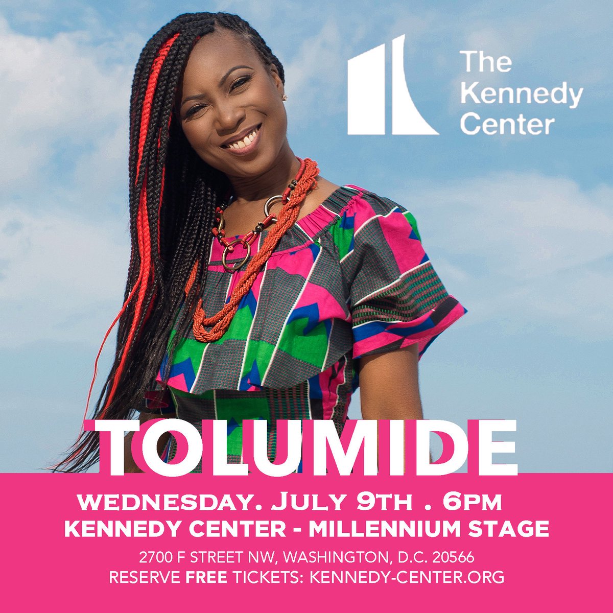tolumide's tweet image. Are you available to attend my july 9th concert? Would love to hear from you!
📍LIVE at the Kennedy Center – Wednesday, July 9 | 6PM
🎤 Come Experience African 'Suya Soul' music with me @ Millennium Stage!
🎟️ Reserve your FREE ticket: kennedy-center.org/whats-on/mille…
#TolumiDELive
