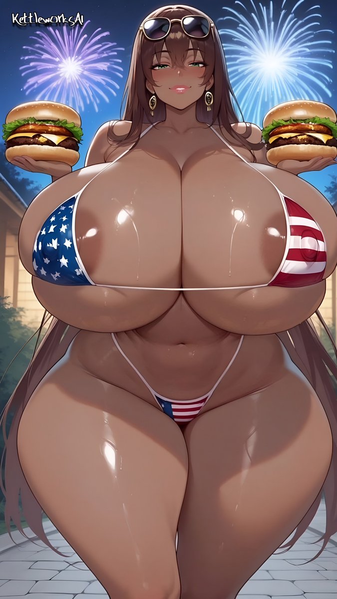Wataa 😳💦

It's the obligatory "Have a happy and safe 4th of July" post!

"Keep staring at me like that, Baby, and you'll miss the fireworks display~" Kezia teased while offering you a hamburger. "Just enjoy the show! Besides, you're gonna fire off your rocket with Mama Kezia