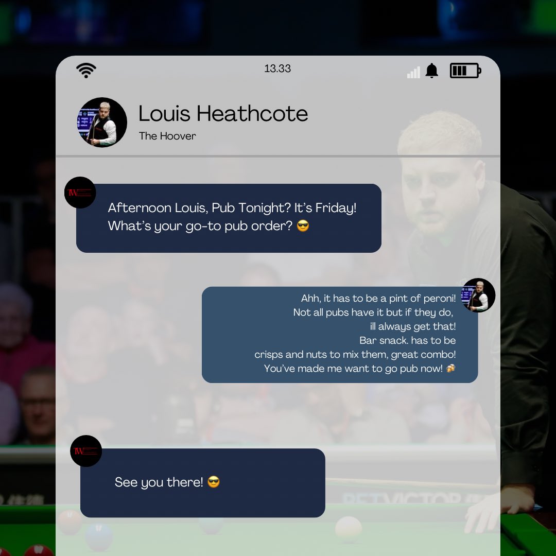 TWSportsManagement (@twsportsmanager) on Twitter photo Asking the guys what’s their go-to at the pub!
Happy Friday! Have a great weekend! 🤩
<a href="/KyrenWilson/">Kyren Wilson</a>
<a href="/Stuart__Bingham/">Stuart Bingham</a>
MOD147
<a href="/lheathcote147/">Louis</a> Asking the guys what’s their go-to at the pub!
Happy Friday! Have a great weekend! 🤩
<a href="/KyrenWilson/">Kyren Wilson</a>
<a href="/Stuart__Bingham/">Stuart Bingham</a>
MOD147
<a href="/lheathcote147/">Louis</a>
