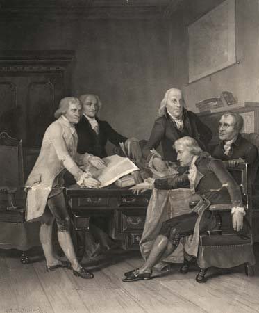 The Committee of Five—Thomas Jefferson, John Adams, Benjamin Franklin, Roger Sherman, and Robert Livingston—drafted the Declaration of Independence on June 11, revised and edited it, then presented a final draft to Congress on June 28, 1776. It was formally approved on July 4th.