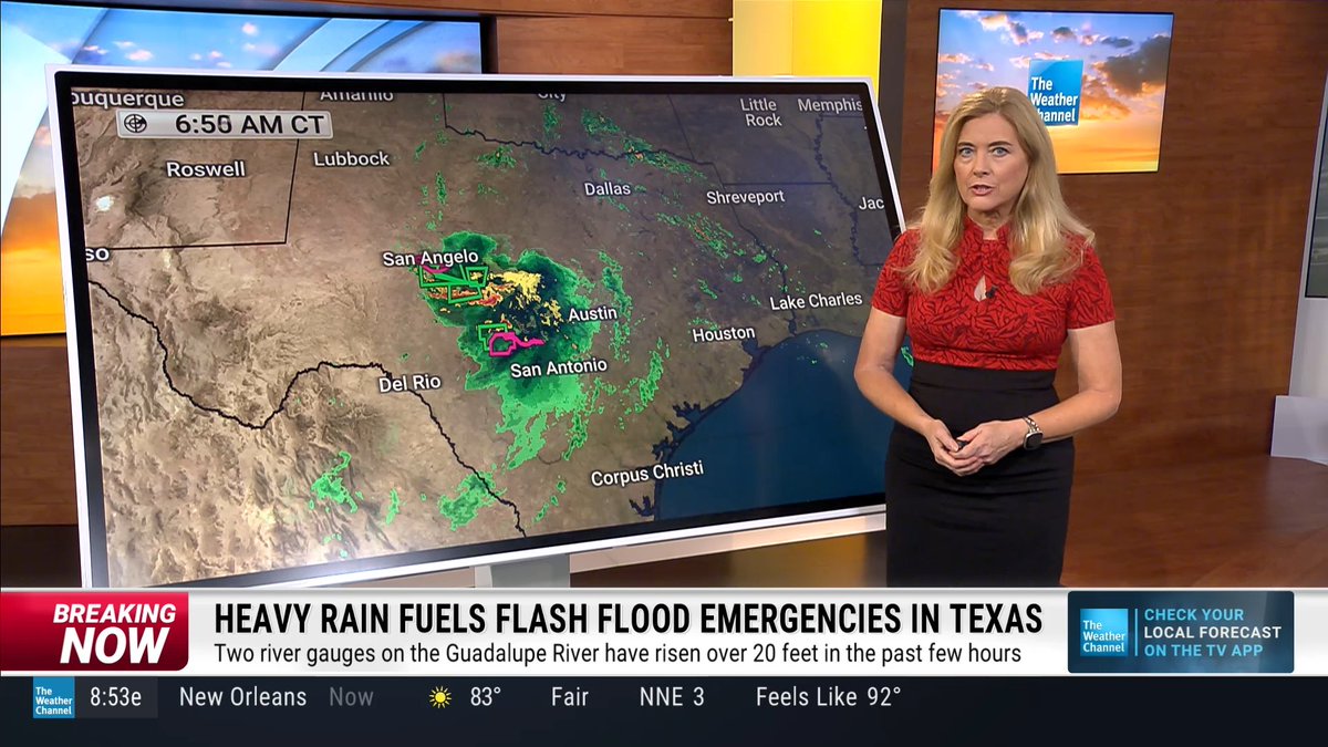 BREAKING: Terrible flooding in Texas this morning, from San Angelo down to Kerrville. We've had evacuations &amp; water rescues as the Guadalupe River continues to rise. Stay with <a href="/weatherchannel/">The Weather Channel</a> for updates.