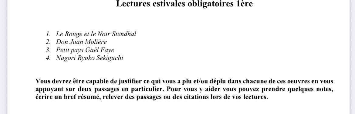 chavrier2023's tweet image. Travail obligatoire estival avant rentrée:
Pour les parents qui me demandent chaque année, les travaux obligatoires donnés par le lycée de ma fille.
Voici pour le français pour une rentrée en première.
Pour les maths, je peux donner les feuilles d’exercice en MP