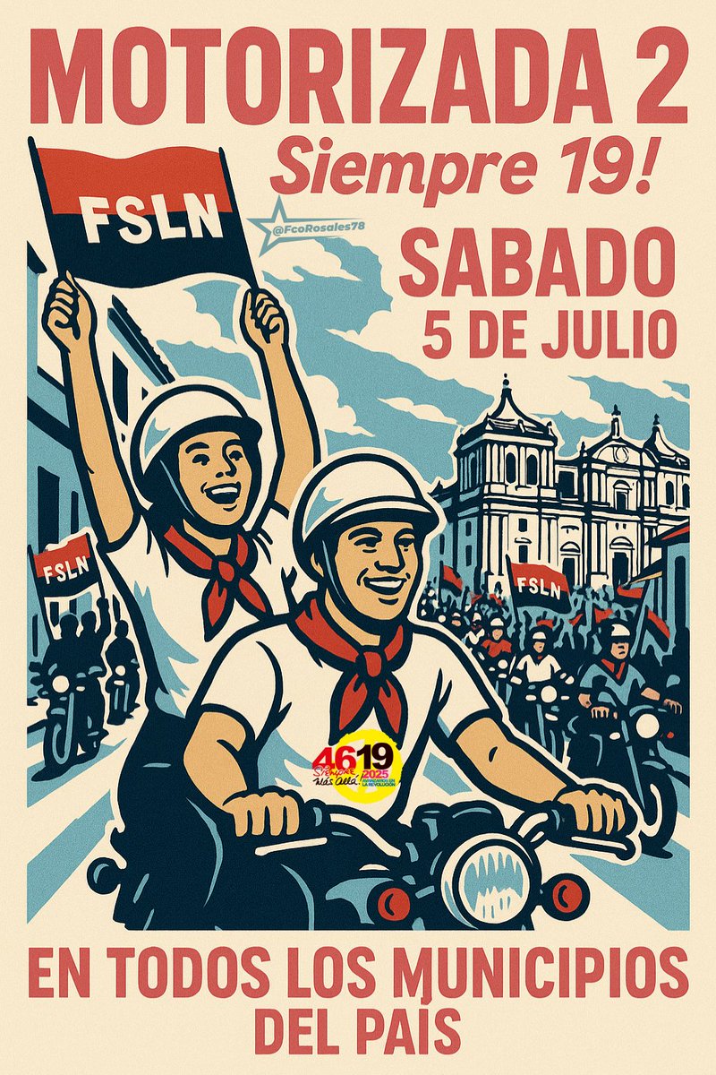 Francisco Rosales 🇳🇮 (@fcorosales78) on Twitter photo Este Sábado, MOTORIZADA DOS en todos los Municipios, de nuestra Patria Bendita y Libre, con esa Fuerza que nos caracteriza, como Revolucionari@s y con la inclaudicable e irrevocable Convicción y Decisión de Vencer y Vivir.
#4619SiempreMásAllá
<a href="/corpav_m/">Carnitas Sandinista ❤🖤❤🇳🇮</a> <a href="/jcsankings/">Juan Carlos Sánchez</a> <a href="/Atego16/">@🅰🆃🅴🅶🅾 🇳🇮</a> Este Sábado, MOTORIZADA DOS en todos los Municipios, de nuestra Patria Bendita y Libre, con esa Fuerza que nos caracteriza, como Revolucionari@s y con la inclaudicable e irrevocable Convicción y Decisión de Vencer y Vivir.
#4619SiempreMásAllá
<a href="/corpav_m/">Carnitas Sandinista ❤🖤❤🇳🇮</a> <a href="/jcsankings/">Juan Carlos Sánchez</a> <a href="/Atego16/">@🅰🆃🅴🅶🅾 🇳🇮</a>