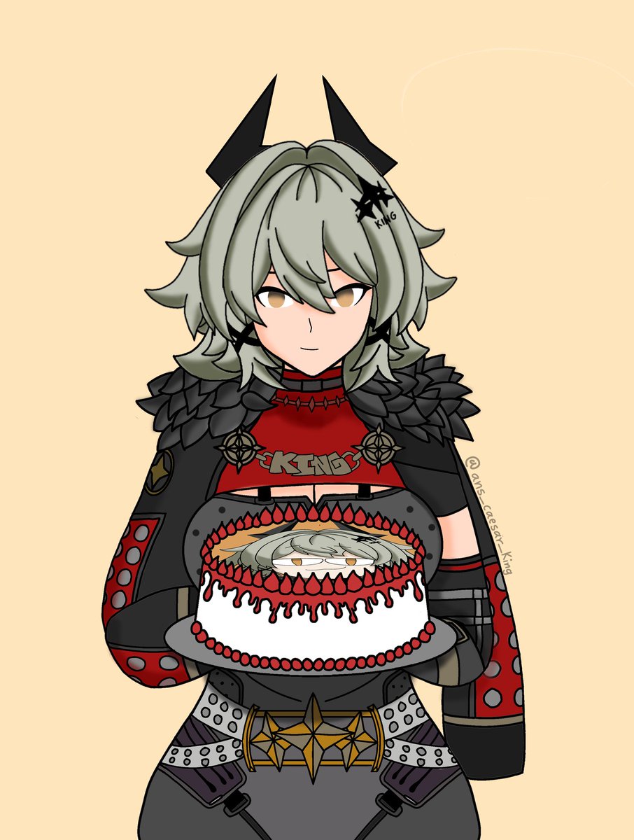 ANSTOLvm295's tweet photo. Caesar king sosteniendo un pastel JAJAJAJA lo dibuje para usarlo en mi cumpleaños pero también lo use para celebrar 2000 seguidores en tik toks XD #ZenlessZoneZero  #sonsofCalydon #Caesarking #Caesar #romcom #pastel #miviejawe https://t.co/CZzZ4rDOBZ