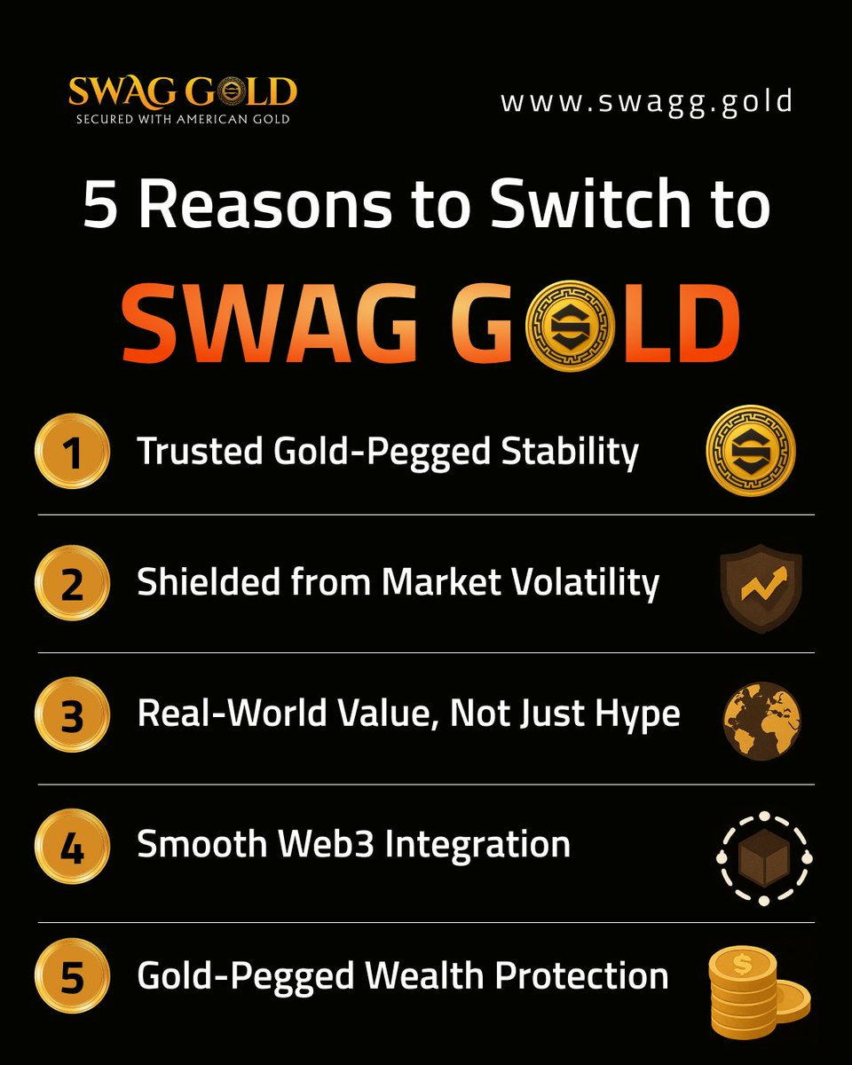SwagGold25's tweet photo. ๐ Tired of risky crypto swings?
Swag Gold brings you true stabilityโpowered by real gold and built for Web3 ease!
โก๏ธ Secure your digital future with Swag Gold: https://t.co/ubPisa0Lvi
#SwagGold #GoldPeggedCrypto #DigitalGold #StableCrypto #Web3Assets #SmartInvesting https://t.co/IM85GKZZXw