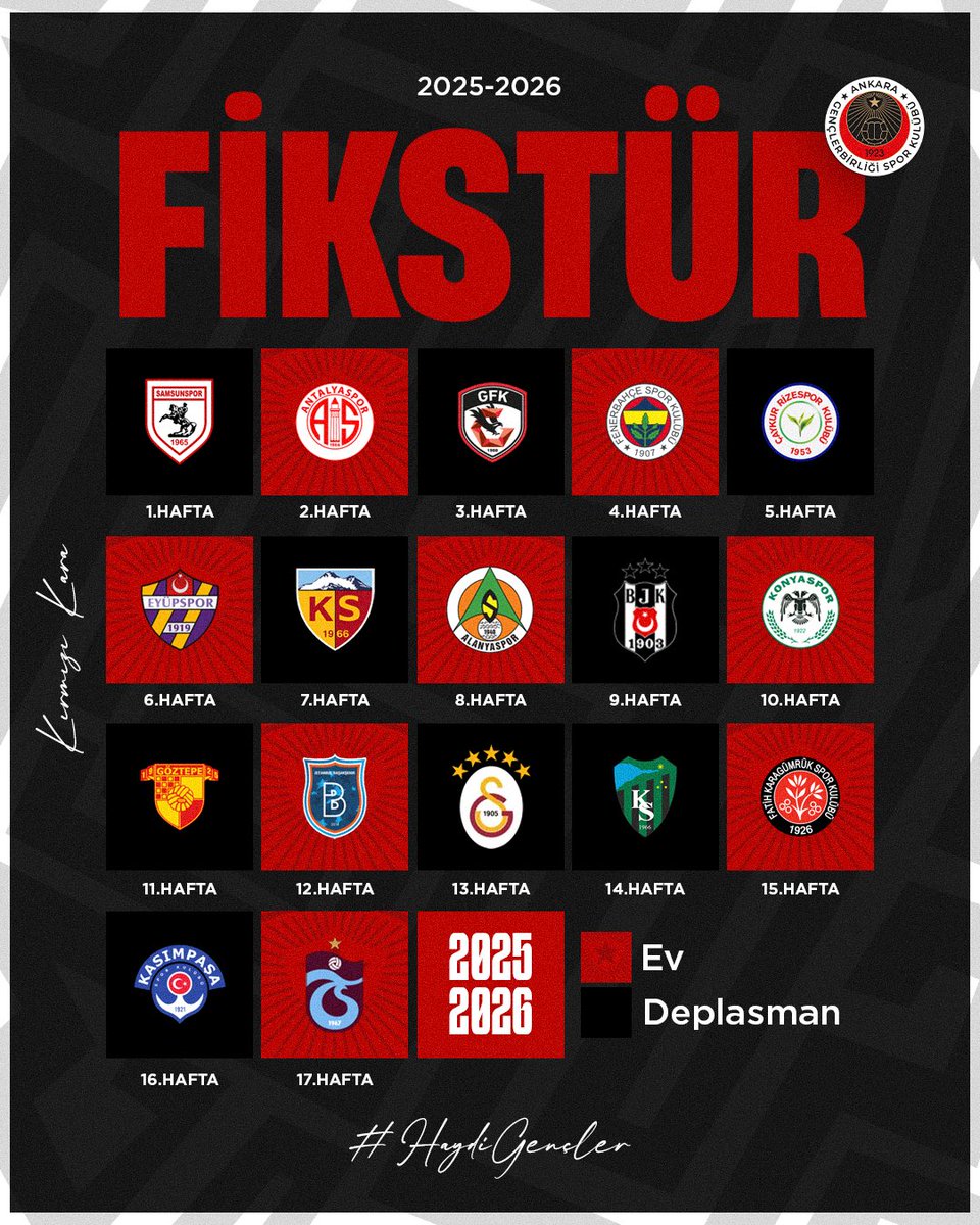 kirmizikara's tweet image. 🗓️ Trendyol Süper Lig 2025-2026 Sezonu fikstürümüz belli oldu.
#CumhuriyetinParlayanYıldızı • #KırmızıKaraGeliyor