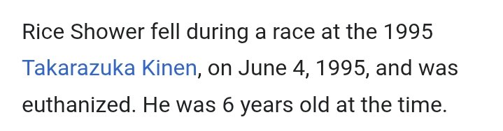 RandomGuy0999's tweet image. I was bored so I decided to look up irl Rice Shower&apos;s career since she&apos;s the first 3☆ I got....
..... Poor boy didn&apos;t even make it past 6...🥀