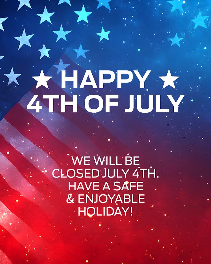 We're closed today to celebrate the 4th of July with our friends and family. We'll be open again tomorrow and ready to get you back on the road! 🚗🤍🚙