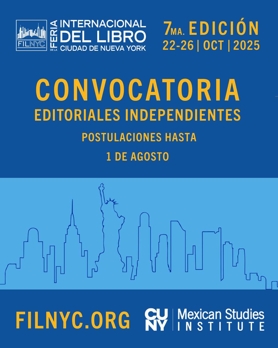 📷CONVOCATORIA EDITORIALES INDEPENDIENTES
📷 Esta convocatoria estará abierta hasta el 1 de agosto.
📷 Dirígete aquí para conocer las bases y el formulario de inscripción.
filnyc.org/programa-2025/…