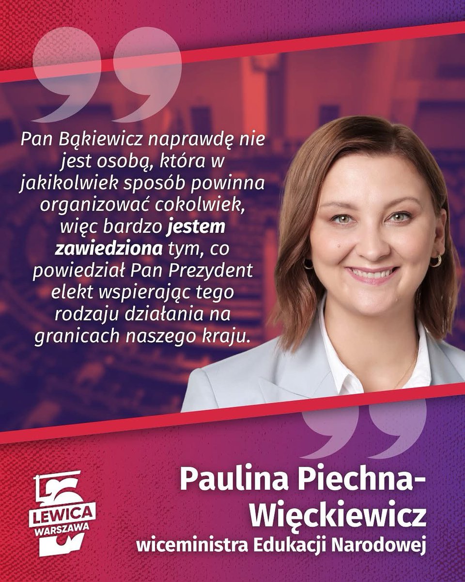 Karol Nawrocki, jako Prezydent‑elekt, wyraził wdzięczność Robertowi Bąkiewiczowi za zaangażowanie w działania grup obywatelskich na granicy z Niemcami – definiowanych jako „obywatelska postawa” i wypełnianie funkcji państwa, z którymi – jego zdaniem – rząd nie radził sobie we