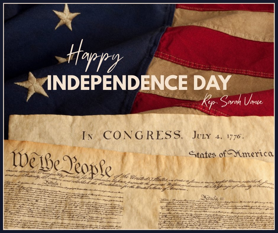 RepVance's tweet image. 🇺🇸 Happy Independence Day!
On July 4, 1776, a group of patriots signed the Declaration of Independence — a bold stand for liberty that gave birth to a nation founded as a constitutional republic, governed by the rule of law and the consent of the governed. ✍️📜
As we celebrate…