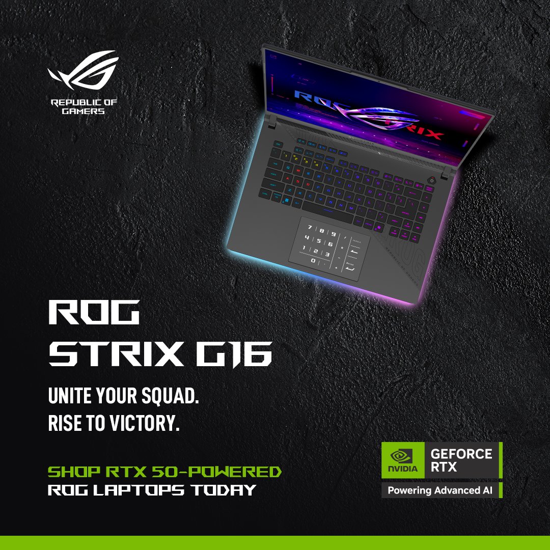 💻Level Up Your Game with the ASUS ROG Strix G16 Gaming Laptop.

🔥 RTX™ 50 Series GPU
⚡ Intel® Core™ i9 + DDR5 RAM
🖥️ 16” QHD+ 240Hz Display
❄️ Advanced Cooling

Shop Now: evetech.co.za/asus-rtx-50-se… your Squad. Rise to Victory.

#Evetech #ASUS #ROG #StrixG16 #GamingLaptop