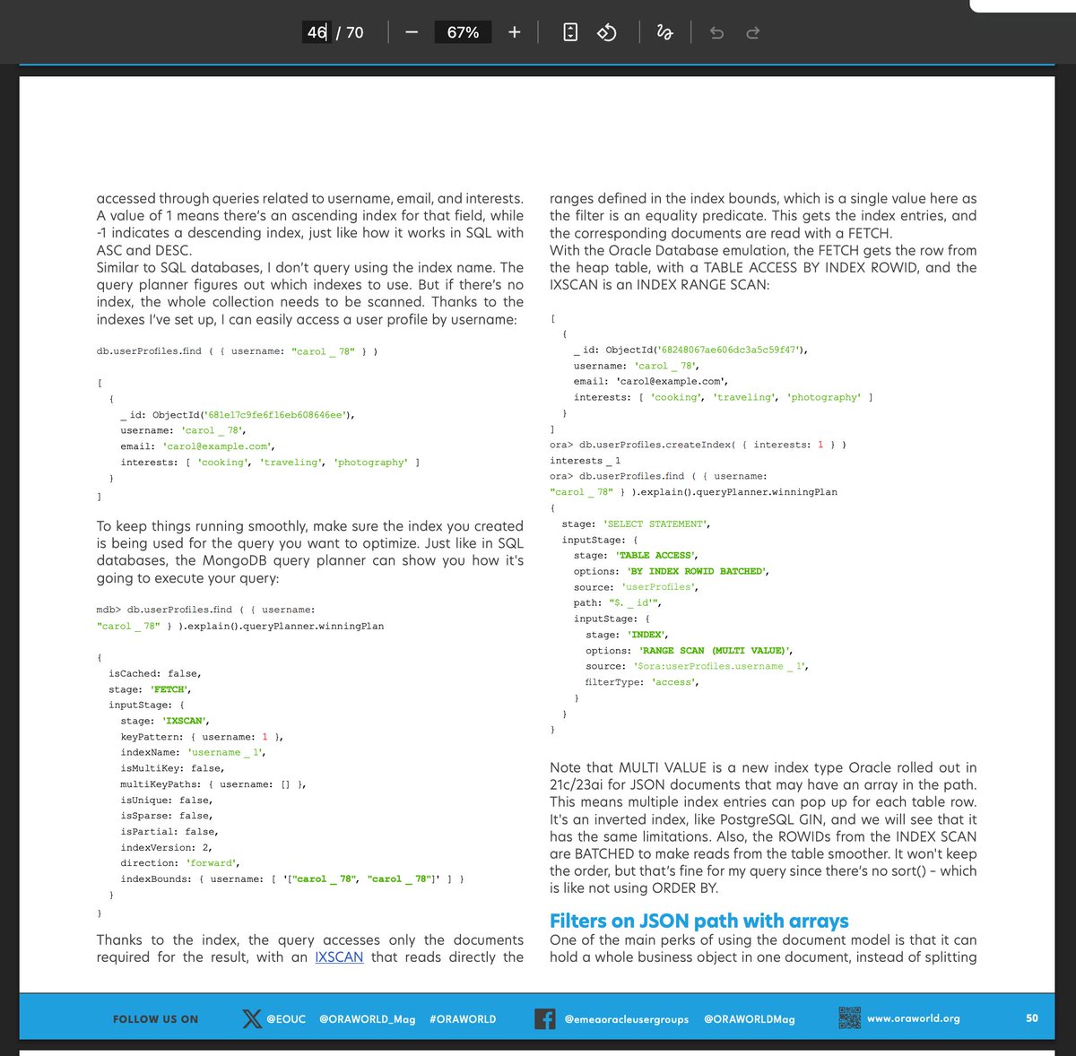 New to the <a href="/MongoDB/">MongoDB</a> API? In the latest <a href="/ORAWORLD_Mag/">ORAWORLD e-Magazine</a>  issue (pages 46-52), you can learn through a Docker lab, understand with execution plans, and compare MongoDB with Oracle emulation. 
🔗 oraworld.org/fileadmin/docu… (This is part 1 - more content is expected after summer).