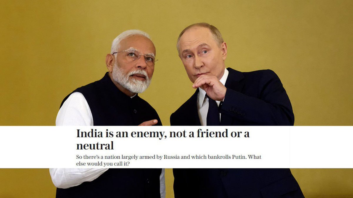 🚨🇮🇳🇷🇺 WEST DESPERATE TO PUSH INDIA AWAY FROM RUSSIA   

A recent Telegraph article called India the "enemy" of the West just because it's sticking with Russia.  

The real reason of this anti-India media campaign is FAR BIGGER than you think 🧵👇