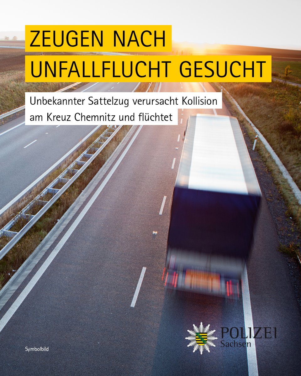 Mittwoch kam es am Kreuz #Chemnitz zu einem Verkehrsunfall, bei dem ein unbekannter Sattelzug eine Hyundai-Fahrerin zu einem Ausweichmanöver zwang, was zu einem Zusammenstoß mit Leitpfosten und Leitplanke führte.

Mehr aus der Polizeidirektion Chemnitz: medienservice.sachsen.de/medien/news/10…