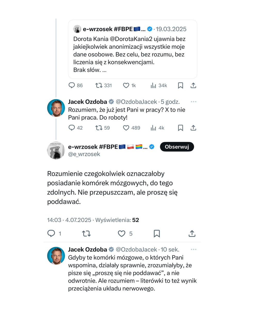 Jack Strong 🇵🇱 (@jackstrongpl) on Twitter photo Gdyby nie spotkanie Kaczyński–Hołownia, ta rozmowa byłaby hitem dnia!
<a href="/OzdobaJacek/">Jacek Ozdoba</a> kontra <a href="/e_wrzosek/">e-wrzosek #FBPE🇪🇺🇵🇱🏳️🌈#FundamentalRights</a> –
Przeczytajcie! Gdyby nie spotkanie Kaczyński–Hołownia, ta rozmowa byłaby hitem dnia!
<a href="/OzdobaJacek/">Jacek Ozdoba</a> kontra <a href="/e_wrzosek/">e-wrzosek #FBPE🇪🇺🇵🇱🏳️🌈#FundamentalRights</a> –
Przeczytajcie!