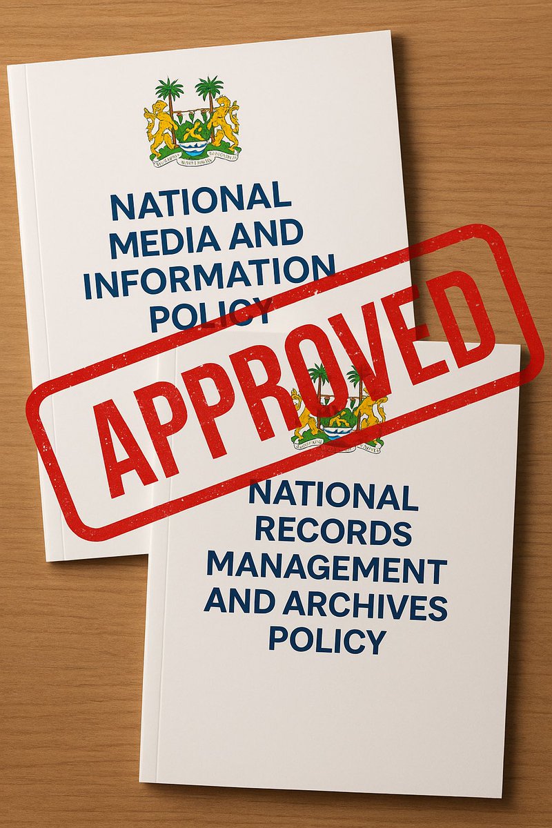 🎉 Groundbreaking News!
This week, Cabinet approved #SierraLeone’s first-ever:
National Media &amp; Info Policy – advancing press freedom, access to info, &amp; inclusive media.
National Records &amp; Archives Policy – ensuring gov’t accountability &amp; preserving national memory.
Thanks to all