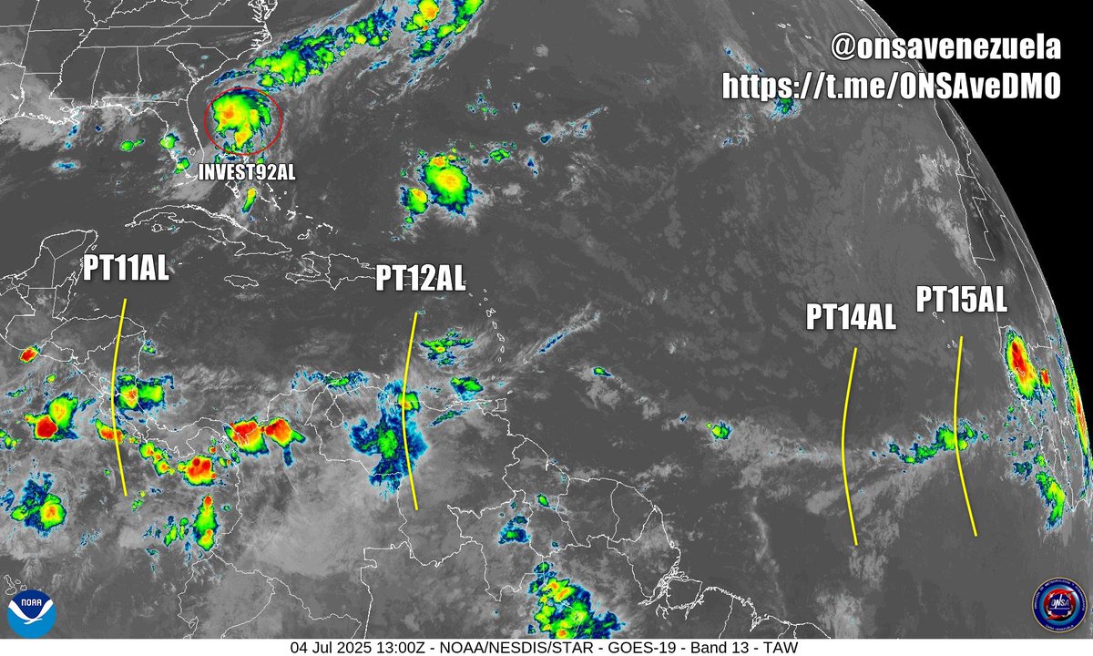 meteoaragua's tweet photo. Mapa de Superficie ONSA | DMO
#PT11AL Sobre América Central
#PT12AL Sobre territorio continental con convección asociada sobre la ZCIT con alta probabilidad de precipitaciones en las próximas horas
#PT14AL Sobre el Atlántico Central
#PT15AL Sobre Cabo Verde https://t.co/HK1G5HBzyZ