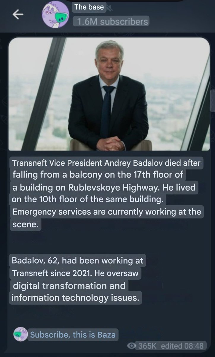 Another Russian oligarch mysteriously falling from a Russian window.