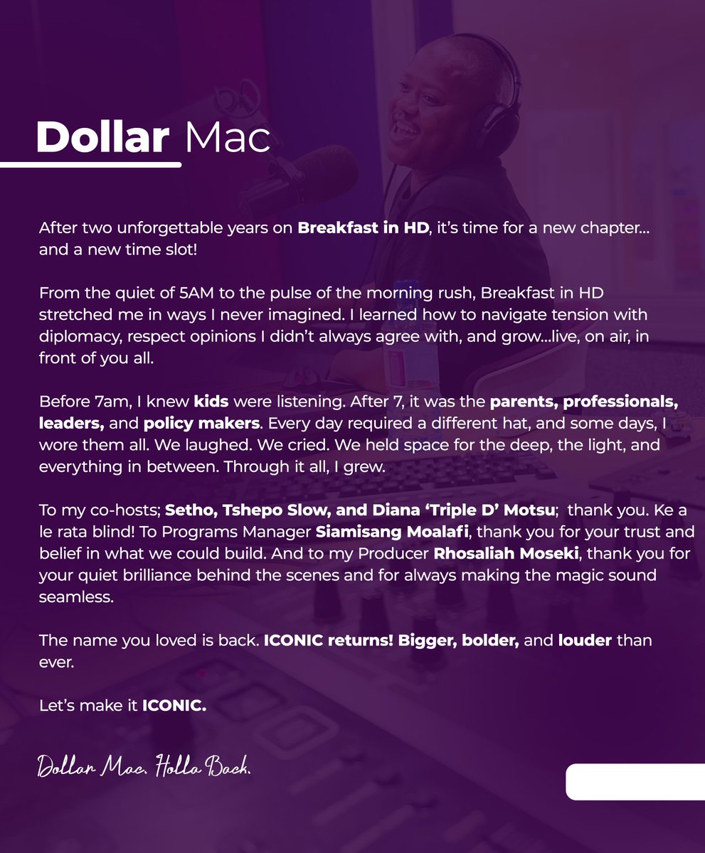 Gabz-FM (@gabz_fm) on Twitter photo Some goodbyes arenât the end⊠theyâre the beginning of something ICONIC.
<a href="/Dollarmac1/">Dollar Mac</a> has signed off from Breakfast in HD
#PowerToEngageYourWorld Some goodbyes arenât the end⊠theyâre the beginning of something ICONIC.
<a href="/Dollarmac1/">Dollar Mac</a> has signed off from Breakfast in HD
#PowerToEngageYourWorld