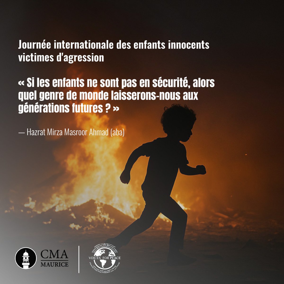 AhmadiyyaMu's tweet photo. 𝐉𝐨𝐮𝐫𝐧𝐞́𝐞 𝐢𝐧𝐭𝐞𝐫𝐧𝐚𝐭𝐢𝐨𝐧𝐚𝐥𝐞 𝐝𝐞𝐬 𝐞𝐧𝐟𝐚𝐧𝐭𝐬 𝐢𝐧𝐧𝐨𝐜𝐞𝐧𝐭𝐬 𝐯𝐢𝐜𝐭𝐢𝐦𝐞𝐬 𝐝’𝐚𝐠𝐫𝐞𝐬𝐬𝐢𝐨𝐧
Cette journée, instaurée par les Nations Unies, vise à reconnaître la souffrance des enfants partout dans le monde...
En lire plus: https://t.co/6364pvBb43 https://t.co/u31M4bOxgA