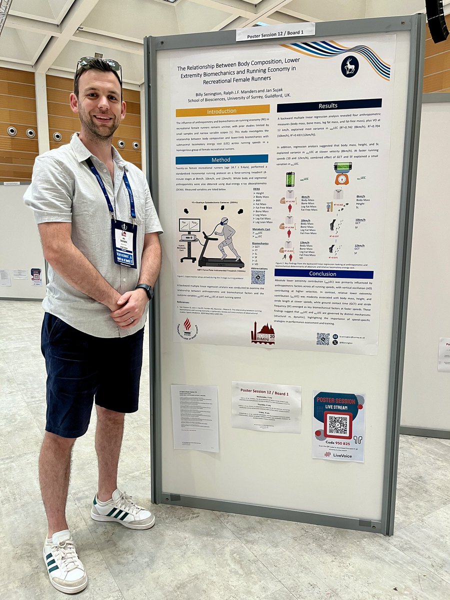 SurreySportSci's tweet image. # ECSS2025 day 4: A great presentation from @BSenington on his research on the relationship between anthropometrics and biomechanics in female runners 🏃🏻♀️ Thank you @E_C_S_S for a great conference we will be back next year!! @UniSurreyBioSci