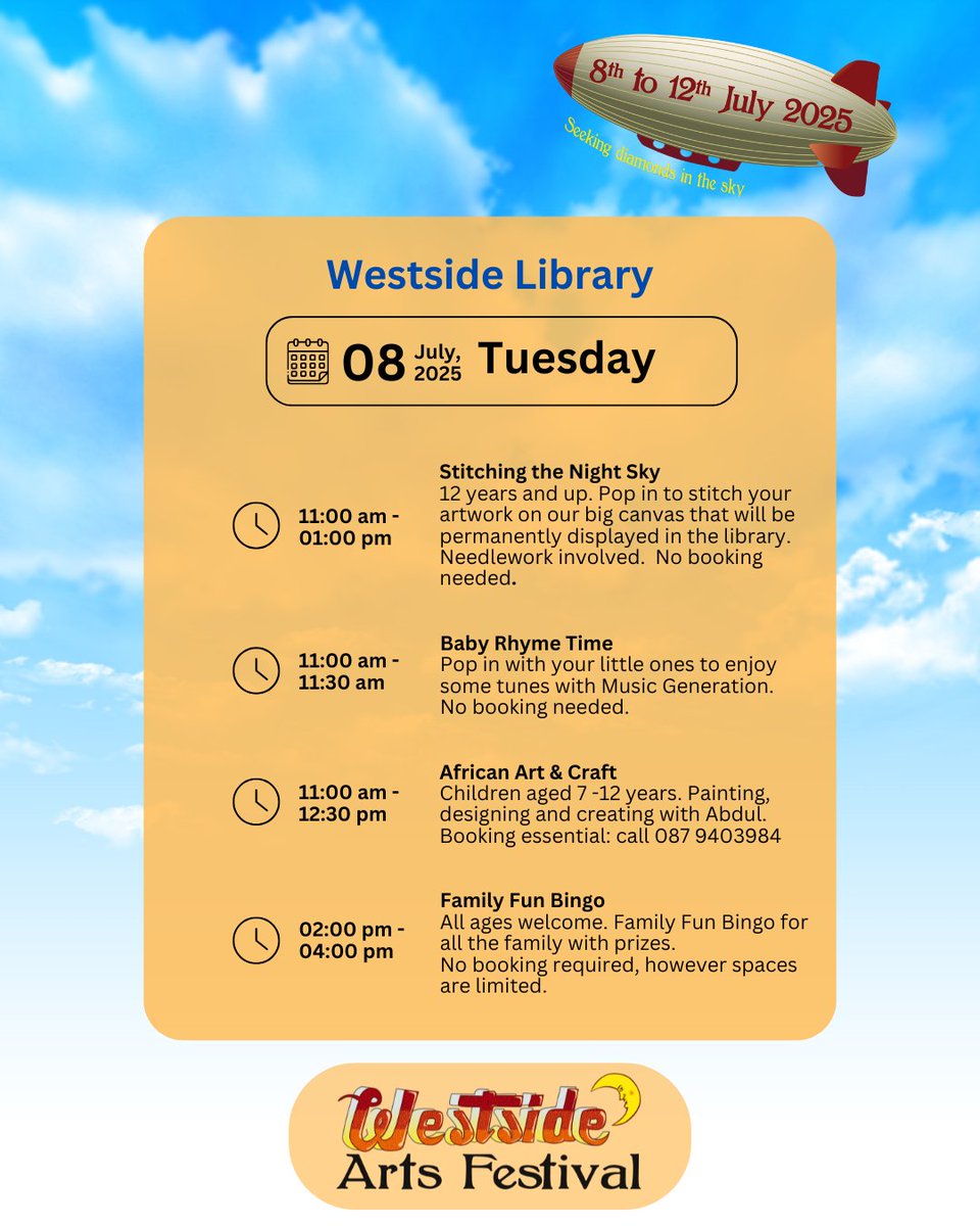 Westside Library (@westsidelib) on Twitter photo 🎉 It’s Westside Arts Festival Week! 🎨
We’re buzzing with excitement for a week full of creativity, community, and culture!
📚 Tomorrow’s library lineup is packed with fantastic events — check out the poster to see what’s happening and plan your visit. <a href="/LibrariesGalway/">Galway Libraries</a> 🎉 It’s Westside Arts Festival Week! 🎨
We’re buzzing with excitement for a week full of creativity, community, and culture!
📚 Tomorrow’s library lineup is packed with fantastic events — check out the poster to see what’s happening and plan your visit. <a href="/LibrariesGalway/">Galway Libraries</a>