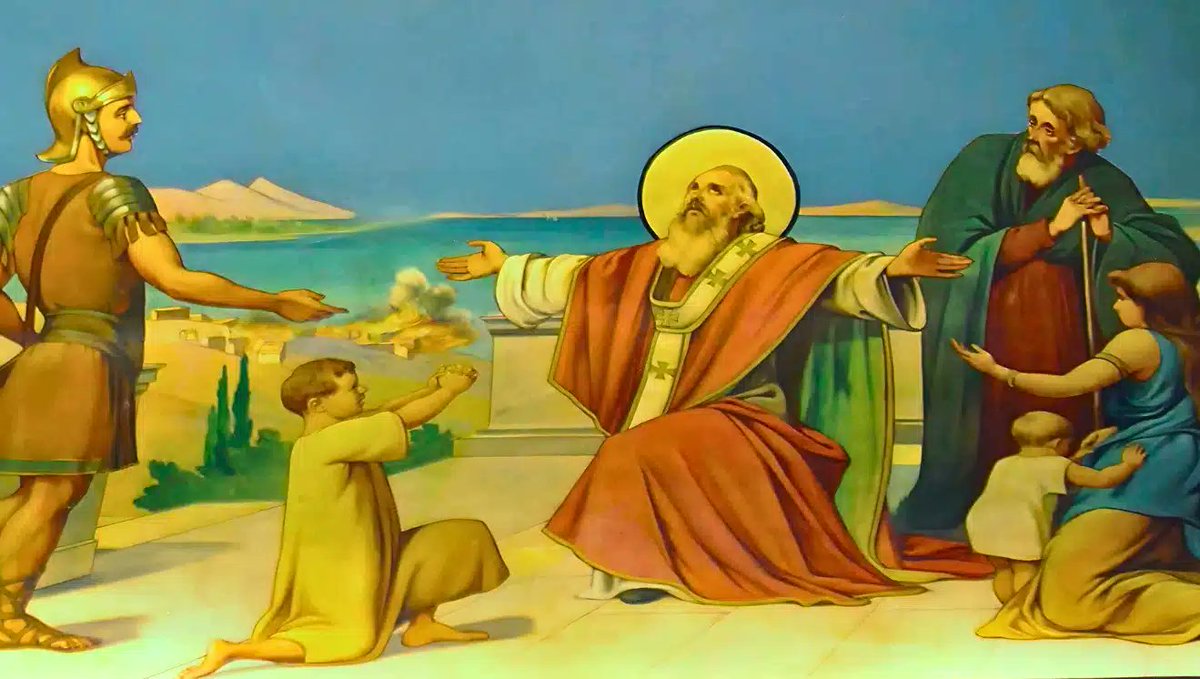 "Sağ elimde gördüğün yedi yıldızın ve yedi altın şamdanın sırrı şudur: Yedi yıldız yedi kilisenin melekleridir ve yedi şamdan da yedi kilisedir".
St. Polycarp Kilisesi'ndeki, Polycarp'ın İzmir şehrinin yangınını mucizevi bir şekilde söndürmesini tasvir eden bir kilise ikonu.