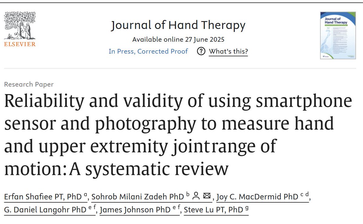 HULC CRL (@hulc_crl) on Twitter photo ๐ข New publication from the HULC team!
Our latest systematic review on the reliability & validity of smartphone sensors and photography in upper limb rehab is now out in Journal of Hand Therapy.
๐ doi.org/10.1016/j.jht.โฆ
<a href="/westernuFHS/">Western Health Sciences</a> <a href="/WesternUSPT/">Western University School of Physical Therapy</a> ๐ข New publication from the HULC team!
Our latest systematic review on the reliability & validity of smartphone sensors and photography in upper limb rehab is now out in Journal of Hand Therapy.
๐ doi.org/10.1016/j.jht.โฆ
<a href="/westernuFHS/">Western Health Sciences</a> <a href="/WesternUSPT/">Western University School of Physical Therapy</a>