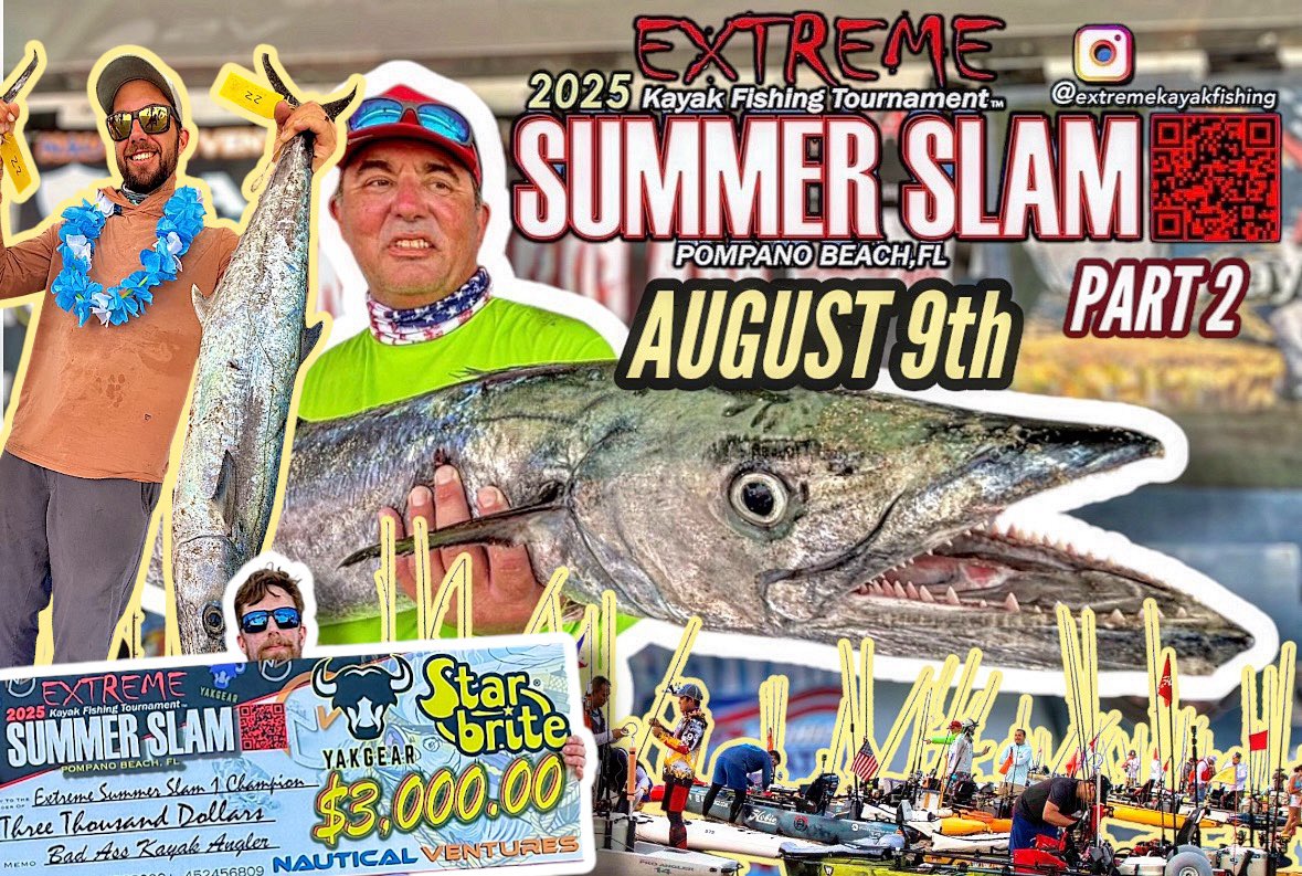 _EKFT's tweet image. 🎣 The 2025 EKFT Summer Slam Part 2 is Aug 9 in Pompano Beach!
💰 1st Place: $3K from YakGear / Star brite / Nautical Ventures!
🎁 Register by July 15 for a FREE SA Co. shirt + straw hat!  
🔗 extremekayakfishingtournament.org/summer-slam.ht… 
#kayakfishing #floridafishing