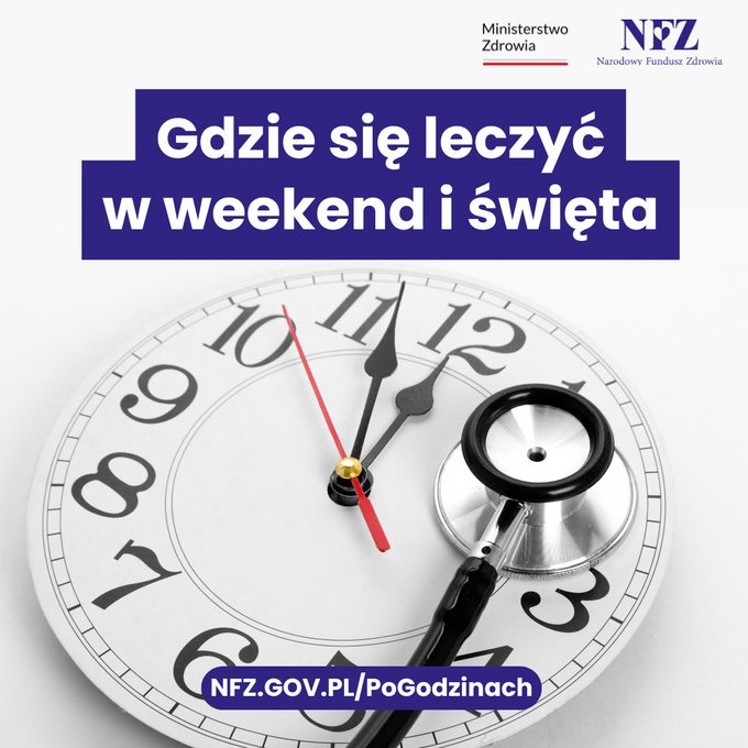 🤔 Gdzie do lekarza w nocy, w weekend lub w święta?👇

 👨‍⚕️ Nocna i Świąteczna Opieka Zdrowotna:
🔴 Od pn-pt w godz. 18:00-8:00
🔴 Całodobowo w #weekend i święta.

☎️ Telefoniczna Informacja Pacjenta ➡️ 800 190 590

ℹ️ PORADNIK ⤵️
nfz.gov.pl/aktualnosci/ak…