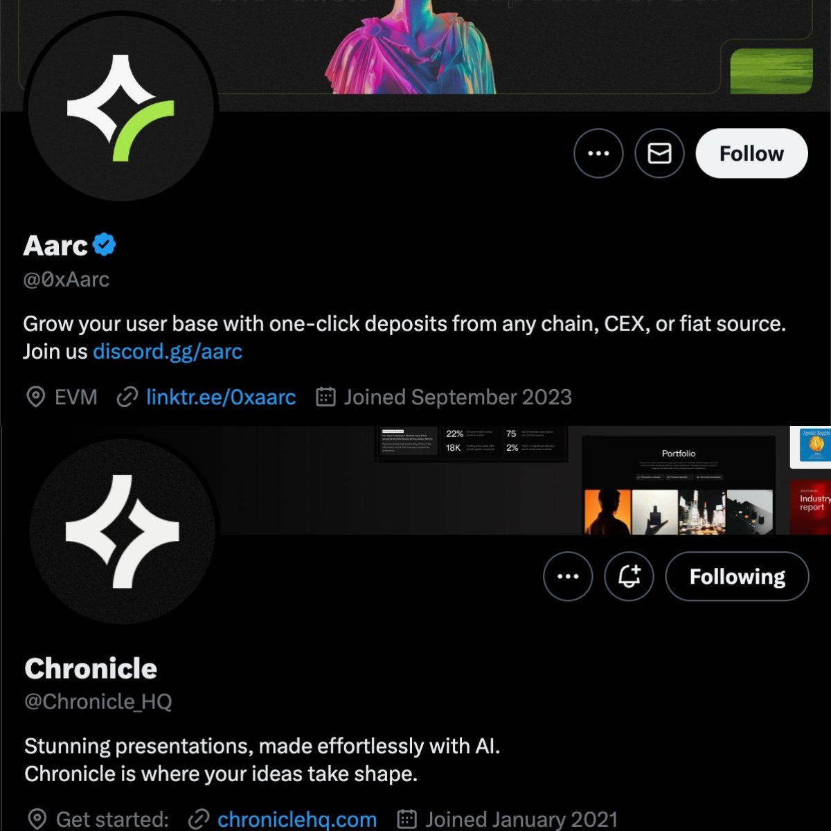 Sahilranpuri's tweet image. Different companies, same logo—must be a coincidence… or not. 👀 @0xAarc 👉🏻 @Chronicle_HQ