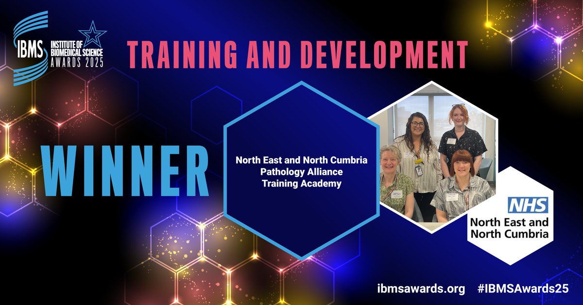 Next up, is the #IBMSWinner for Training &amp; Development. Well done to… North East and North Cumbria Pathology Alliance Training Academy! #IBMSAwards25