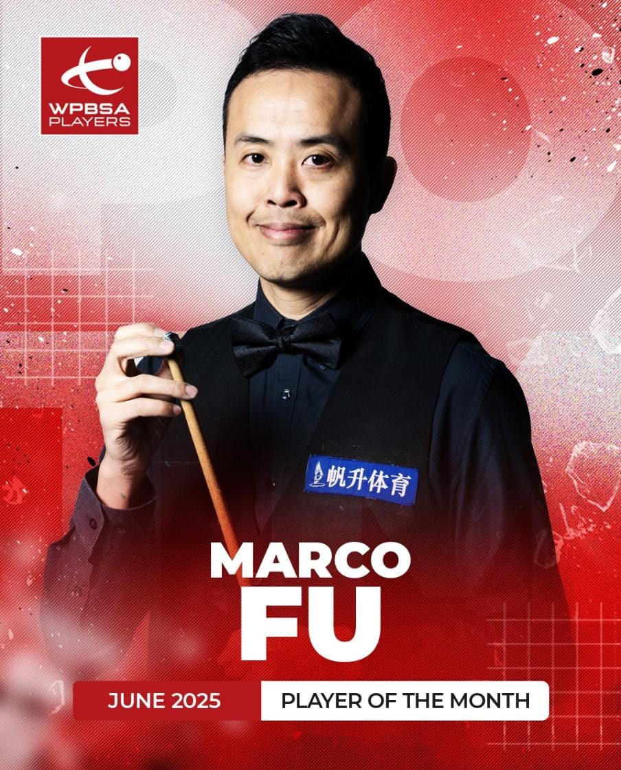 wpbsaplayers's tweet image. WPBSA Players&apos; Player of the Month: June 2025 - Marco Fu - five centuries in 15-frames, well deserved!  🏆wpbsa.com/fu-wins-inaugu…