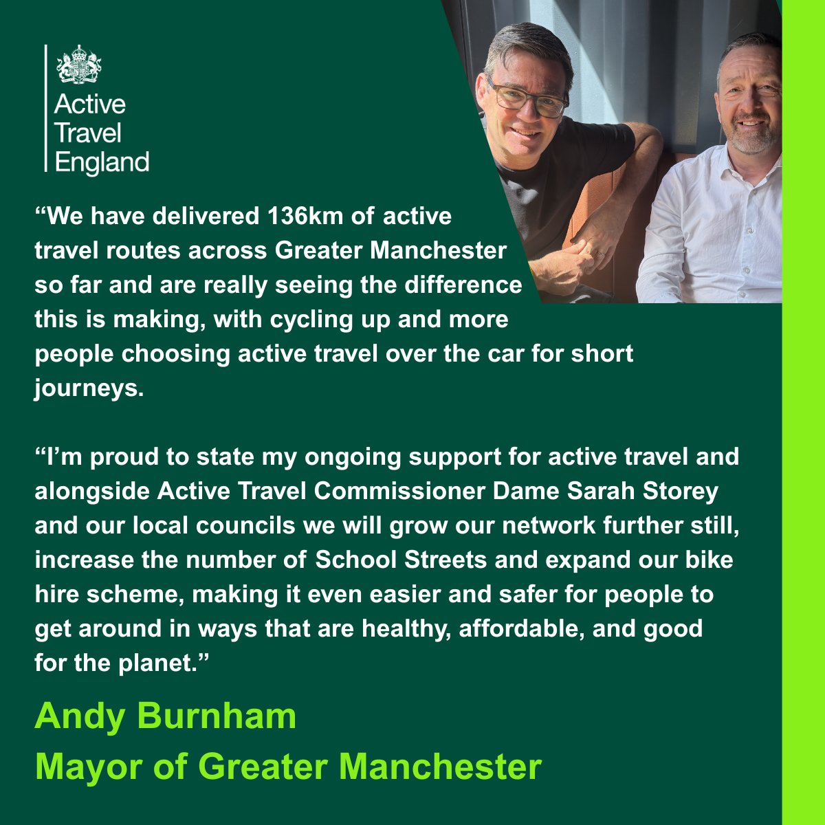 activetraveleng's tweet image. Mayor @AndyBurnhamGM sets out how more people are being encouraged to walk, wheel and cycle in Greater Manchester, after signing the Mayors’ pledge to create a National Active Travel Network. 👇
Find out more here: activetravelengland.gov.uk/news/englands-…