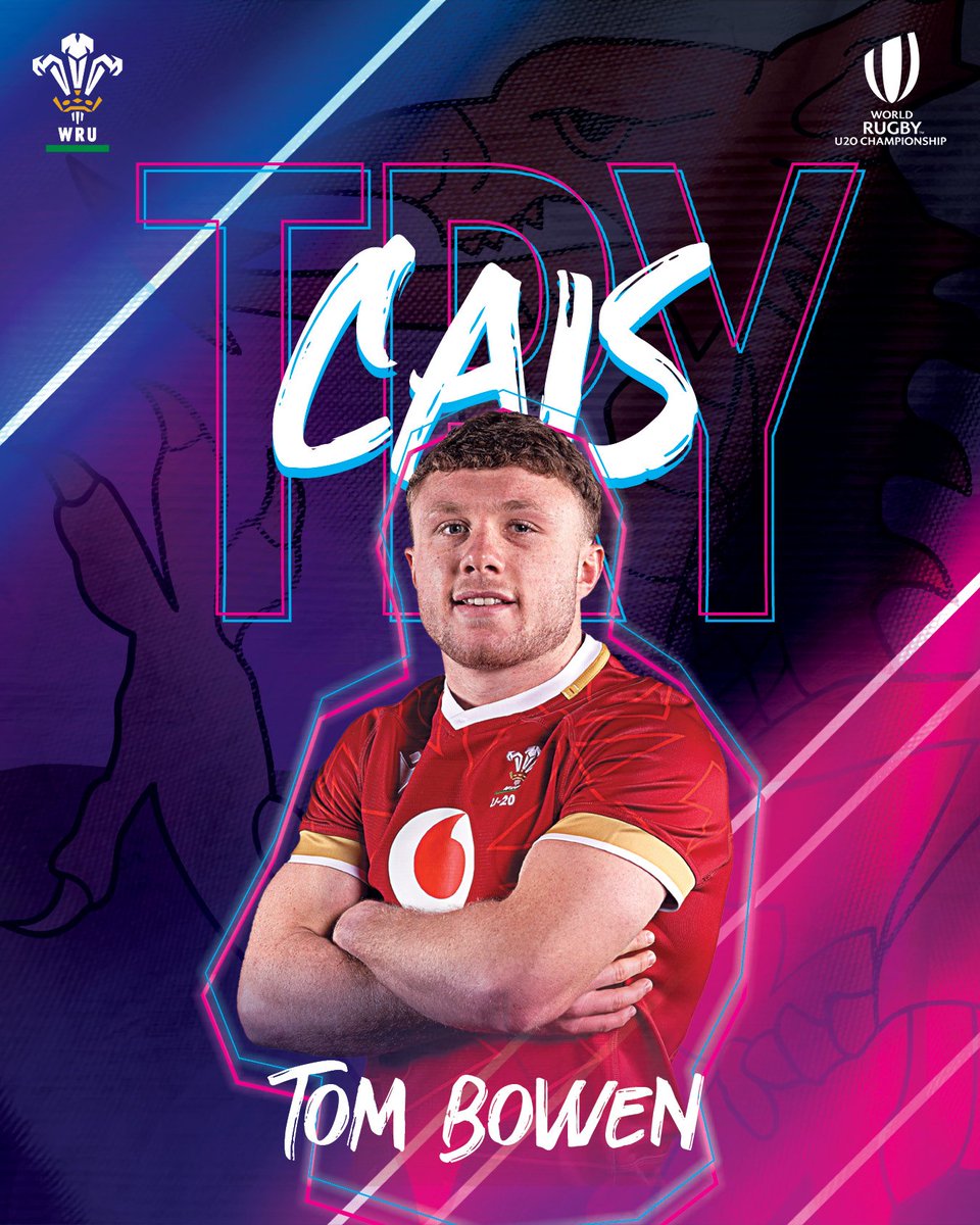 14: CAIS - TOM BOWEN 🔥

What a try! Brilliant from Jack Woods who collects his own kick before sending Bowen under the sticks untouched to score! 💪

🏴󠁧󠁢󠁷󠁬󠁳󠁿12-7🇫🇷

#WorldRugbyU20 | #WALvFRA