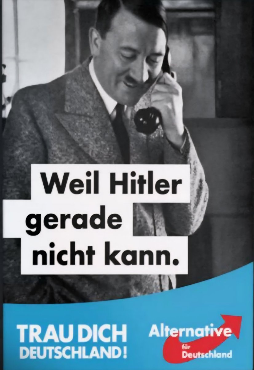 Sie haben Recht.. Sie sind die Alternative für Deutschland.

Die Alternative in den Abgrund!

#AfDVerbotjetzt