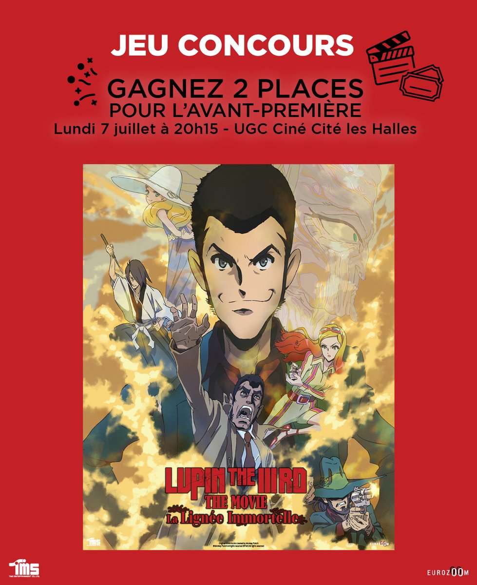 🔥LUPIN III THE MOVIE : LA LIGNÉE DE L'IMMORTELLE // JEU CONCOURS🔥

🎥A l'occasion de l'avant-première mondiale après sa sortie au Japon, nous vous donnons l'occasion de gagner 2 places pour la projection du film en présence du réalisateur lundi 7 juillet à UGC Ciné Cité Les