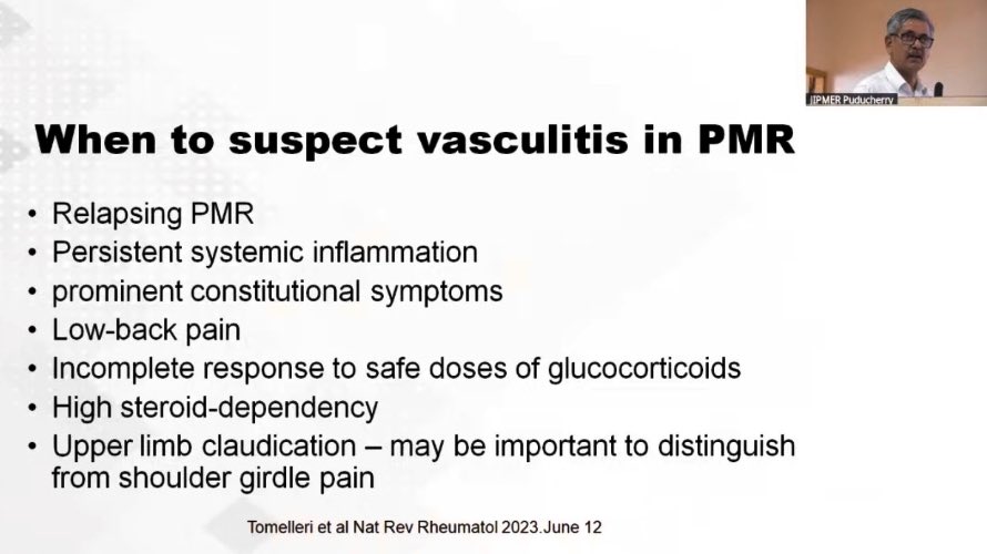 When to suspect #vasculitis #LVV in #PMR 

Top tips by <a href="/profbdasgupta/">Bhaskar Dasgupta</a>