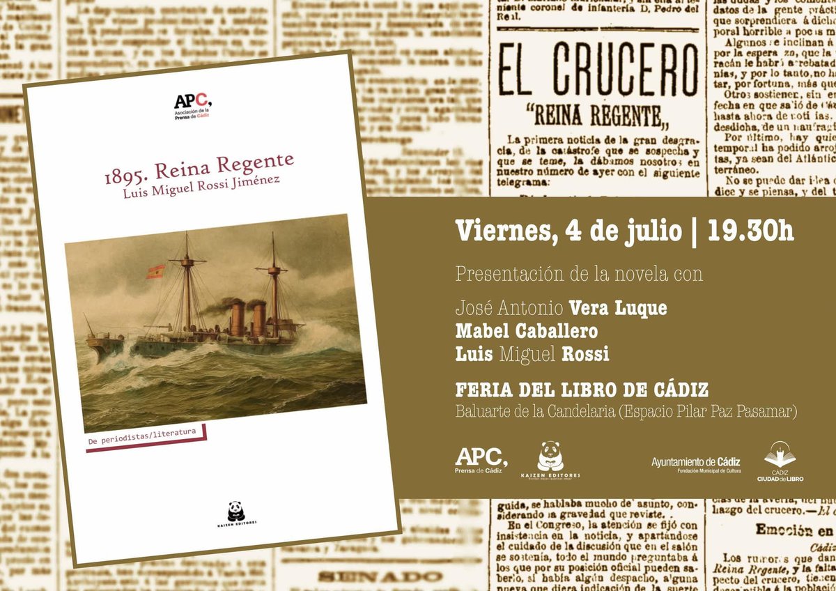 Esta tarde te esperamos en la presentación de la última novela de nuestro compañero Luis Rossi: 1895. Reina Regente. 

📍Feria del Libro de Cádiz. Baluarte de la Candelaria. 
⌚️HOY a las 19.30 horas. 
•
•
#PrensaCádiz #APC #Cádiz