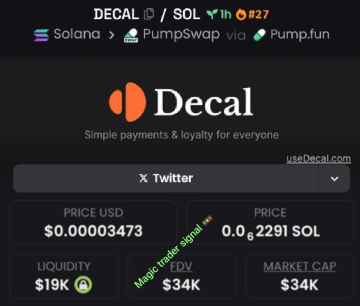 Magictradersig's tweet image. $DECAL Spotlighted at $34K  To $629K Mcap in my alpha Tg.⚡⚡⚡

Follow+DM to join my Private TG don't dull there's no need to wait cause we're celebrating 🎉 🎇 🦅 🎇 
CA: J67qocUBjJNURyuTJBAFHftsk3Yo4ASDCphg2g42pump

#decal #solana #memecoin
