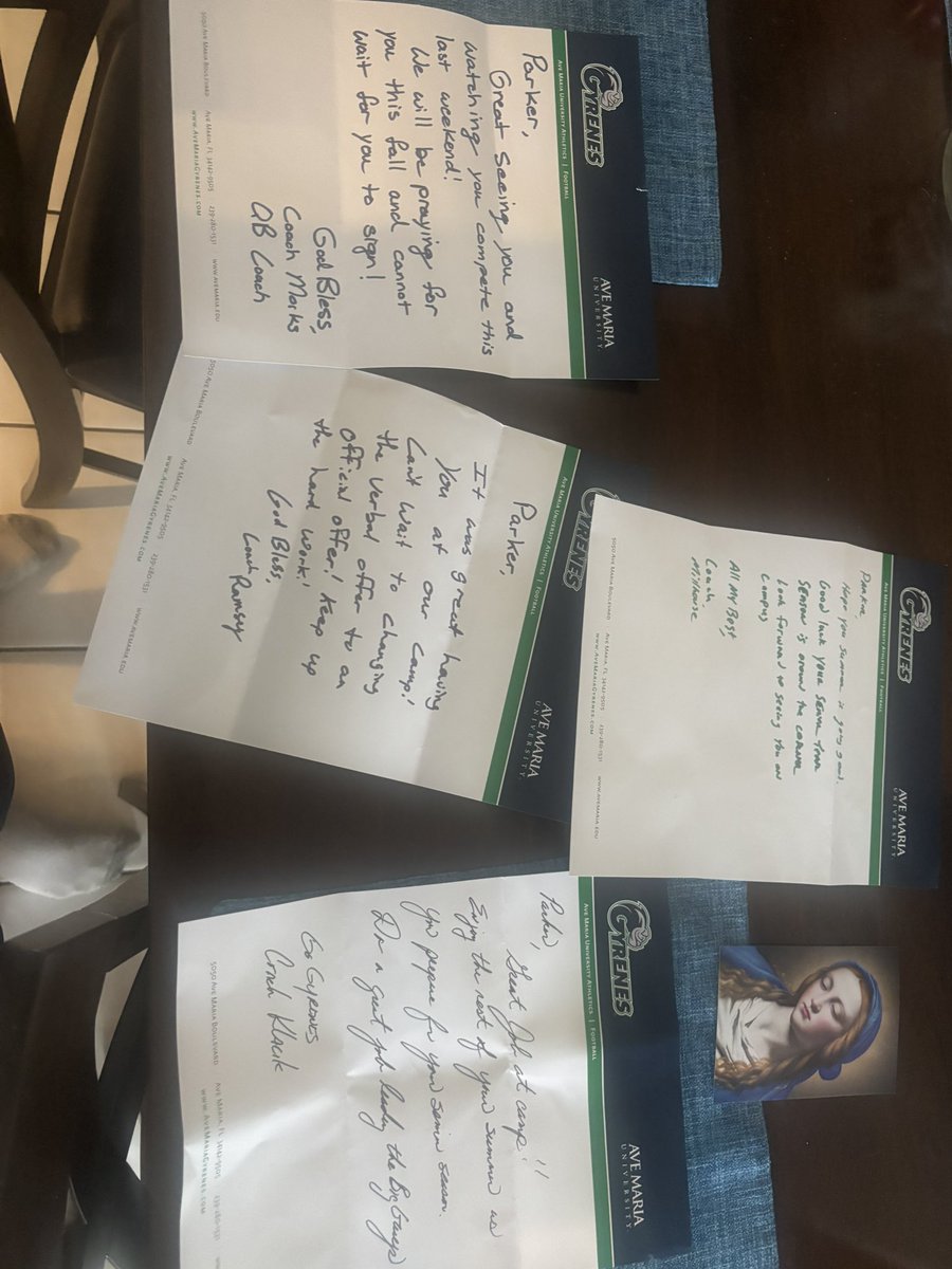 Parker Glaze (@parker_glaze29) on Twitter photo I am blessed to be able to receive hand written letters from coaches from Ave Maria. Also I am blessed to say I have received an offer from Ave Maria.
<a href="/239Sneddon/">Coach Sneddon</a> <a href="/NFMHS_Football/">Red Knight Football</a> <a href="/coachcurtis42/">Coach Curtis</a> <a href="/_CoachCottrell_/">Trevor Cottrell</a> <a href="/CoachHampton16/">Will Hampton</a> <a href="/CoachBambrey/">Coach Bambrey</a> I am blessed to be able to receive hand written letters from coaches from Ave Maria. Also I am blessed to say I have received an offer from Ave Maria.
<a href="/239Sneddon/">Coach Sneddon</a> <a href="/NFMHS_Football/">Red Knight Football</a> <a href="/coachcurtis42/">Coach Curtis</a> <a href="/_CoachCottrell_/">Trevor Cottrell</a> <a href="/CoachHampton16/">Will Hampton</a> <a href="/CoachBambrey/">Coach Bambrey</a>