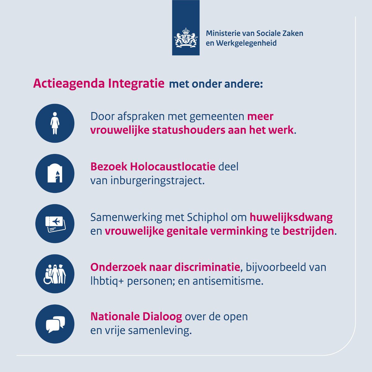 StasSZW's tweet image. Vandaag deel ik de eerste uitwerking van de Actieagenda Integratie met de Kamer. Een stap naar minder vrijblijvend integratiebeleid. Want iedereen moet meedoen. De taal leren. En de normen en waarden van onze open en vrije samenleving onderschrijven. rijksoverheid.nl/ministeries/mi…