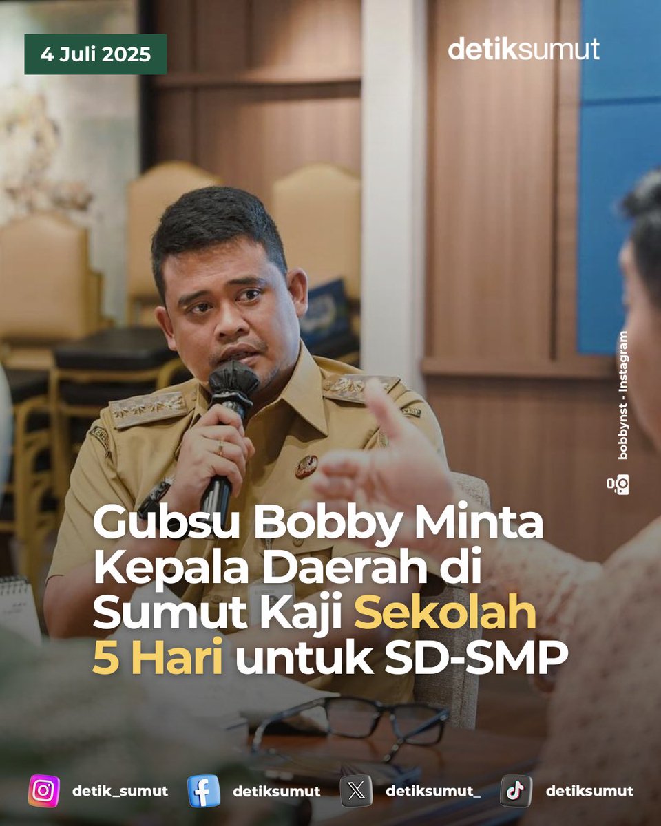 detiksumut_'s tweet photo. KALAU KELEN SETUJU SEKOLAH 5 HARI?
Sekolah 5 hari untuk SMA/SMK dan SLB di Sumut bakal dimulai tahun ajaran baru ini. Gubsu minta agar kepala daerah kaji penerapan sekolah 5 hari untuk SD-SMP.
https://t.co/VqLIvl3mxk
#Sekolah5Hari #GubernurSumut #BobbyNasution #PendidikanSumut https://t.co/TxznHnEOR3