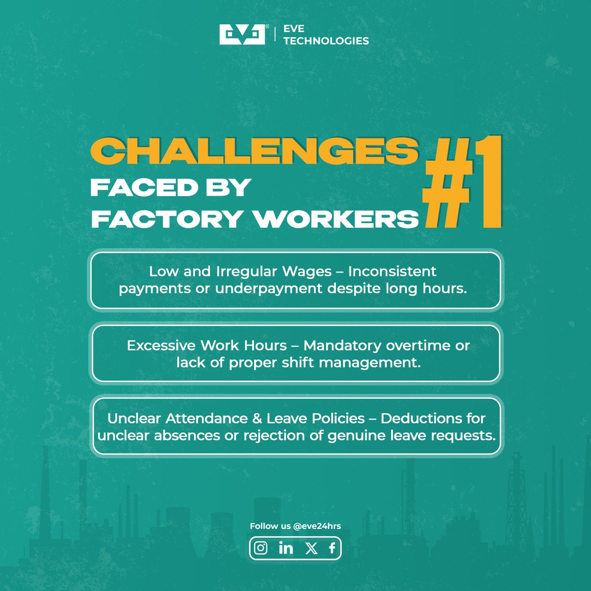 EveTechofficial's tweet image. From missed wages to mismanaged shifts—factory teams face real struggles every day.
We uncovered 3 critical challenges faced, swipe through to discover what’s broken—and how we’re fixing it.
#BlueCollarHR #FactoryManagement #HRtech #WorkforceSolutions #SmartHR #EveTechnologies